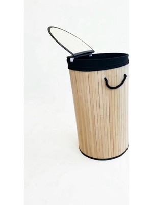 Hüco Bazaar Bambu Kaliteli Silindir Kirli Çamaşır Sepeti Çok Amaçlı Sepet Oyuncak Sepeti 57 Litre