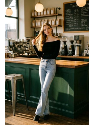 Hies Pantolon - Ispanyol Paça Yüksek Bel Likralı Yeni Sezon Jeans