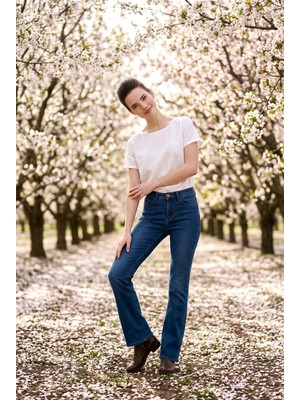 Hies Pantolon - Ispanyol Paça Yüksek Bel Likralı Yeni Sezon Jeans