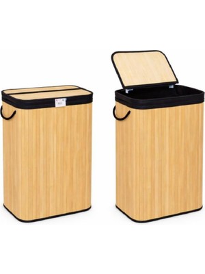 Hüco Bazaar Bambu Kaliteli Dikdörtgen Kirli Çamaşır Sepeti Çok Amaçlı Sepet Oyuncak Sepeti 70 Litre