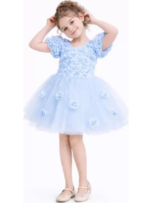 Diamondstar Kız Çocuk Güllü Parti Kıyafeti Dogum Günü ve Gösteri Kostümü Elbisesi 2/12 Yaş