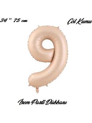 İrem Parti Dükkanı Retro Çöl Kumu, Karamel 9 Yaş Rakam Folyo Balon 74 cm 34 Inç