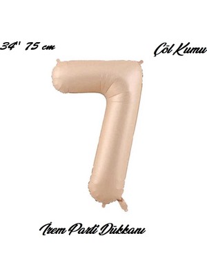 İrem Parti Dükkanı Retro Çöl Kumu, Karamel 7 Yaş Rakam Folyo Balon 74 cm 34 Inç