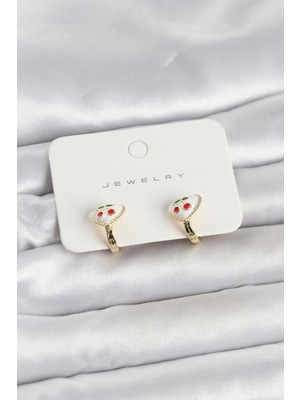 Inure Jewelry Pirinç Gold Renk Mineli Kalp Kiraz Model Çocuk Küpe