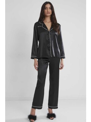 Pierre Cardin Saten Pijama Takımı 1200 Siyah