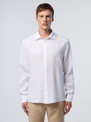 North Sails Regular Fit Geniş Yaka Nakış Detaylı %100 Keten Gömlek