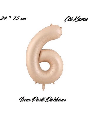 İrem Parti Dükkanı Retro Çöl Kumu, Karamel 6 Yaş Rakam Folyo Balon 74 cm 34 Inç