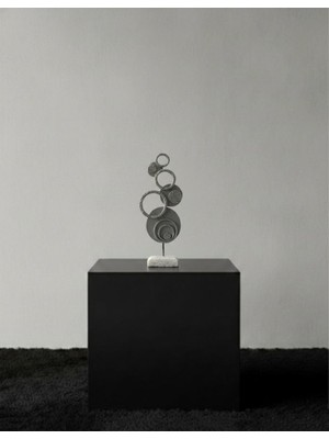 Lamazif Soyut Halkalı Seramik Heykel – 50X20 cm Organik Dokulu Sanatsal Zemin Objesi