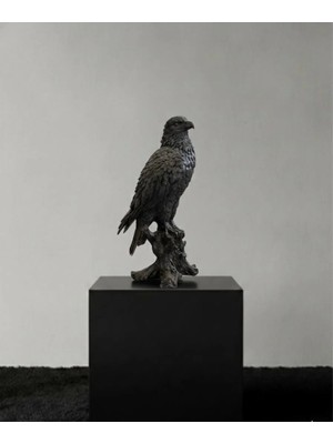 Lamazif Kartal Figürü 70×25×40 cm | Siyah Eskitme Polyester Heykel | Büyük Boy Doğal Detaylı Dekoratif Obje