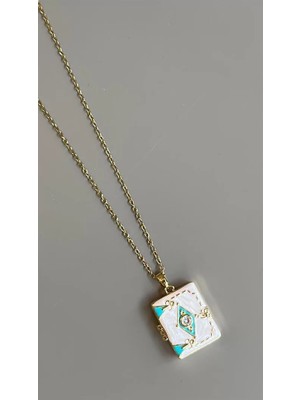 Esranın Dünyası Etnik Desen Kapaklı Kolye - Beyaz