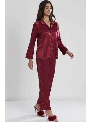Pierre Cardin Kadın Sırtı Dantel Saten Pijama Takımı 1438
