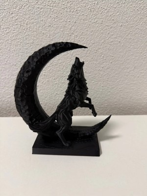 Marchen Collection - Ay Üzerinde Uluyan Kurt Figürü - 3D Tasarım Dekoratif Biblo - Siyah