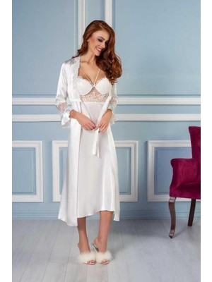 Pierre Cardin 6'lı Ekru Uzun Gecelik Sabahlık Set 6025