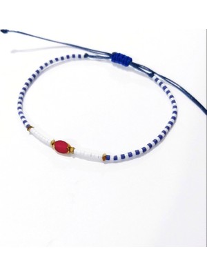 Funny Takı Hematit Doğaltaşlı Çek Cam Boncuklu Lacivert Beyaz Miyuki Boncuklu Bileklik