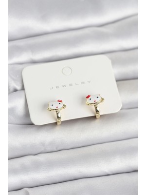 Inure Jewelry Gold Renk Kedi Model Mineli Çocuk Küpe