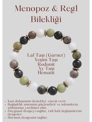 Mith Sb Takı Doğal Taş Esnek Menopoz & Regl Bilekliği (Lal-Yeşim-Rodonit-Ay-Hematit)