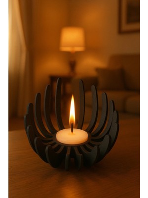 Marchen Collection - Modern Lotus Serisi Dekoratif Siyah 3D Mumluk