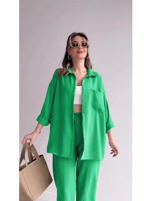 Sacrosa Keten Günlük Elbise Pantolon Gömlek Ikili Takım