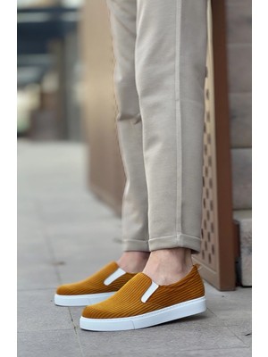 Mirglart BA0339 Bağcıksız Kadife Hardal Beyaz Taban Günlük Erkek Ayakkabı