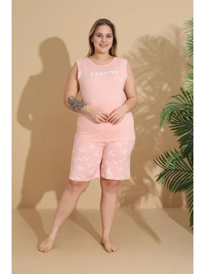 Kadın Milan Kumaş Büyük Beden Curve Baskılı Desenli Bambu Şortlu Pijama Takımı