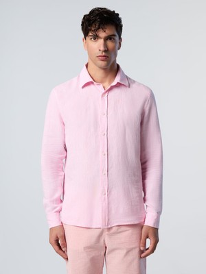 North Sails Regular Fit Geniş Yaka Nakış Detaylı %100 Keten Gömlek