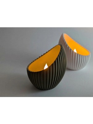 Marchen Collection - Modern Ribanalı Yumurta Formlu Dekoratif Mumluk - 2'li Set