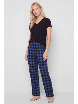 Türen Kadın Ekoseli Pijama Takımı T3618/MAVI