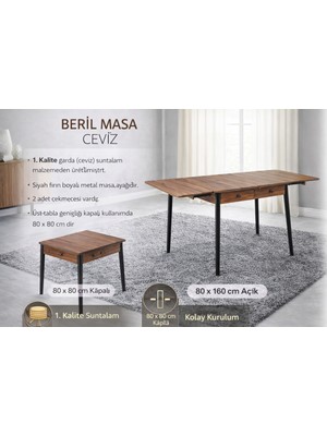 Vetrowood Beril Ceviz Açılır Mutfak Masası 80X80 / 160 cm Sandalyesiz