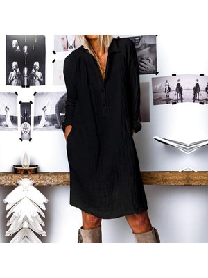 Sacrosa Günlük Rahat Baharlık Salaş Gömlek Yaka Elbise