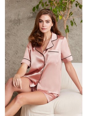 Pierre Cardin Brandy Kadın Saten Biyeli Pijama Takımı 1205