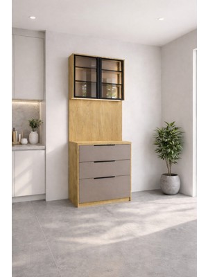 Vanmed Home Doğa 80 Tamamen Mdf Kahve Köşesi Tezgahı 210*80*40 Led Aydınlatmalı