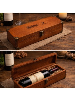 TUN'S WOODS Kişiye Özel Ahşap Şarap Kutusu 40X12X12 cm Marin Kayın Masif El Yapımı