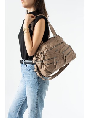 Baginn Y.s.deri Kadın Omuz Çantası Vegan Deri Çok Cepli Çapraz Askılı Kol Çantası 30*27 cm Yıkama Deri