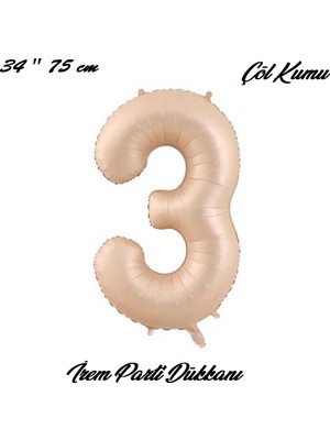 İrem Parti Dükkanı Retro Çöl Kumu, Karamel 3 Yaş Rakam Balon 74 cm 34 Inç