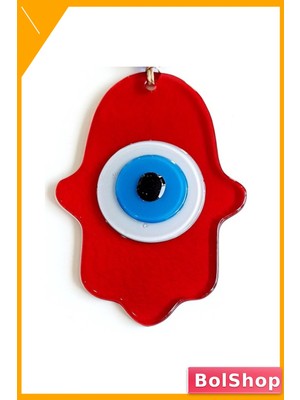 BolShop Cam Nazar Boncuklu Bereket Eli Duvar Dekorasyonu Kırmızı