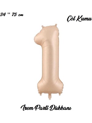 İrem Parti Dükkanı Retro Çöl Kumu, Karamel 1 Yaş Rakam Balon 74 cm 34 Inç