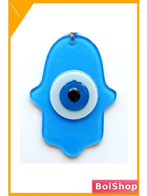 BolShop Bebek Mavisi Cam Duvar Süsü Nazar Boncuklu Bereket Eli Figürü