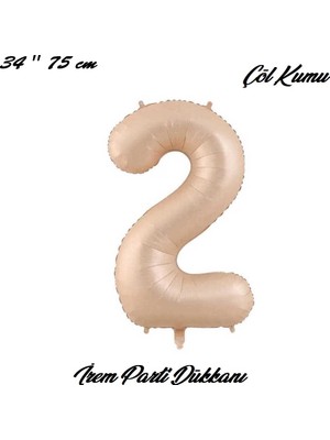 İrem Parti Dükkanı Retro Çöl Kumu, Karamel 2 Yaş Rakam Balon 74 cm 34 Inç