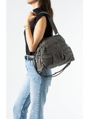 Baginn Y.s.deri Kadın Omuz Çantası Vegan Deri Çok Cepli Çapraz Askılı Kol Çantası 30*27 cm Yıkama Deri