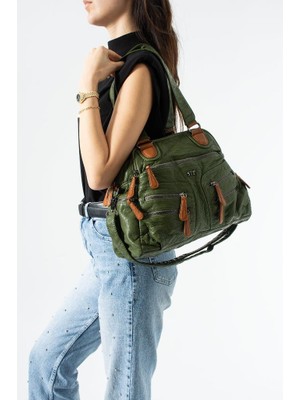 Baginn Y.s.deri Kadın Omuz Çantası Vegan Deri Çok Cepli Çapraz Askılı Kol Çantası 30*27 cm Yıkama Deri