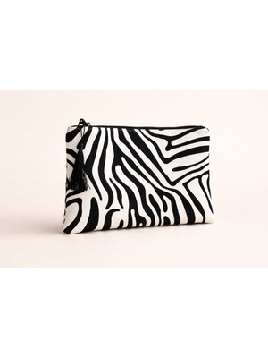 Risely Co Zebra Desenli Makyaj Çantası – Fermuarlı Mini El Çantası
