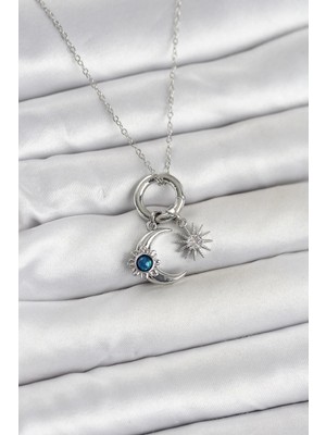 Inure Jewelry 316L Çelik Gümüş Renk Gece Gündüz Tema Charmlı Kadın Kolye