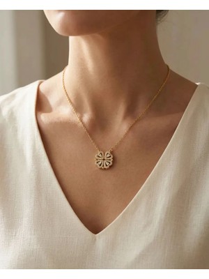 Kalp Yonca Mıknatıslı Kolye 14K Gold