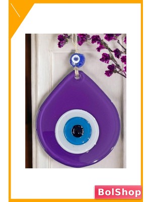 BolShop El Yapımı Cam Nazarlık Duvar Dekoru Mor Damla Desenli