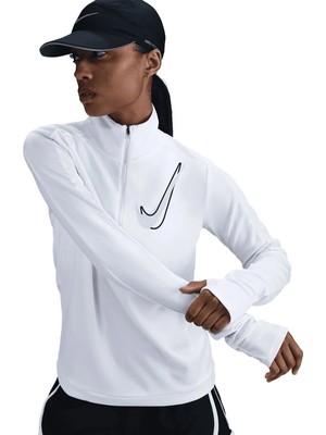 Nike Swoosh Dri-Fıt Çeyrek Fermuarlı Beyaz Kadın Antreman Üstü
