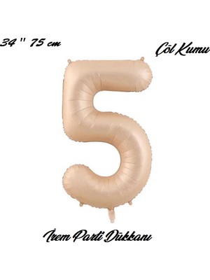 İrem Parti Dükkanı Retro Çöl Kumu, Karamel 5 Yaş Rakam Balon 74 cm 34 Inç