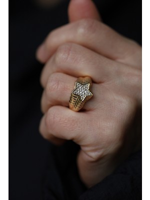 Yenigün Kuyumculuk 14 Ayar Altın Kat Kat Taşlı Yıldız Yüzük YZK27445