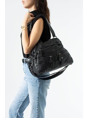 Baginn Y.s.deri Kadın Omuz Çantası Vegan Deri Çok Cepli Çapraz Askılı Kol Çantası 30*27 cm Yıkama Deri