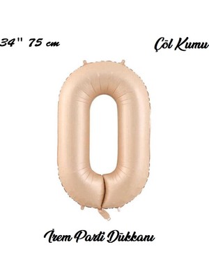 İrem Parti Dükkanı Retro Çöl Kumu, Karamel 0 Rakam Balon 74 cm 34 Inç