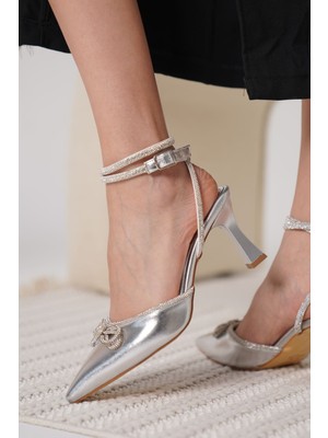 Zerenyus Zurich Premium Gümüş Taşlı Topuklu Ayakkabı 8 cm